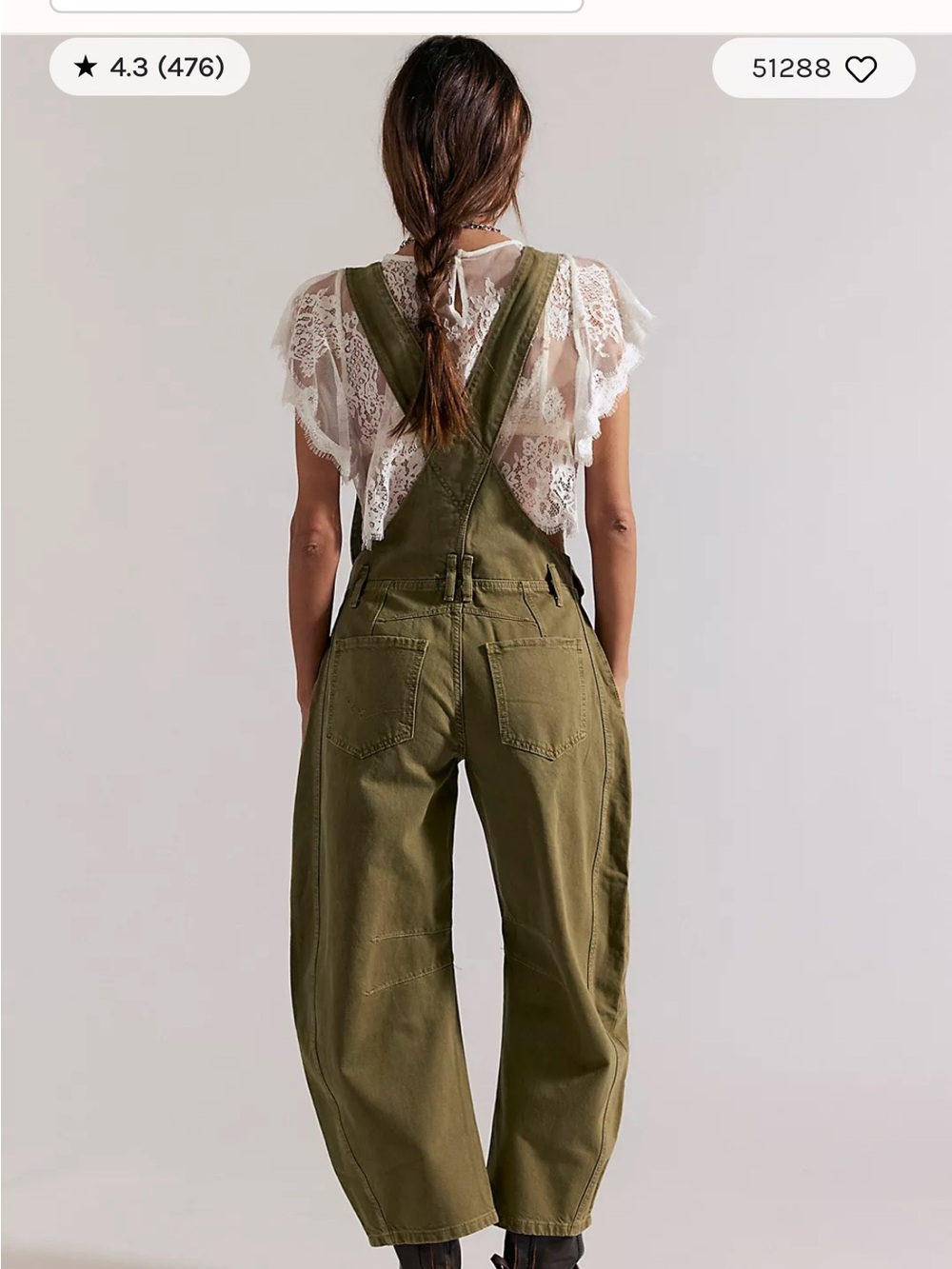 Free People Olive Green Relaxed Denim Overalls - Picture 3 of 5